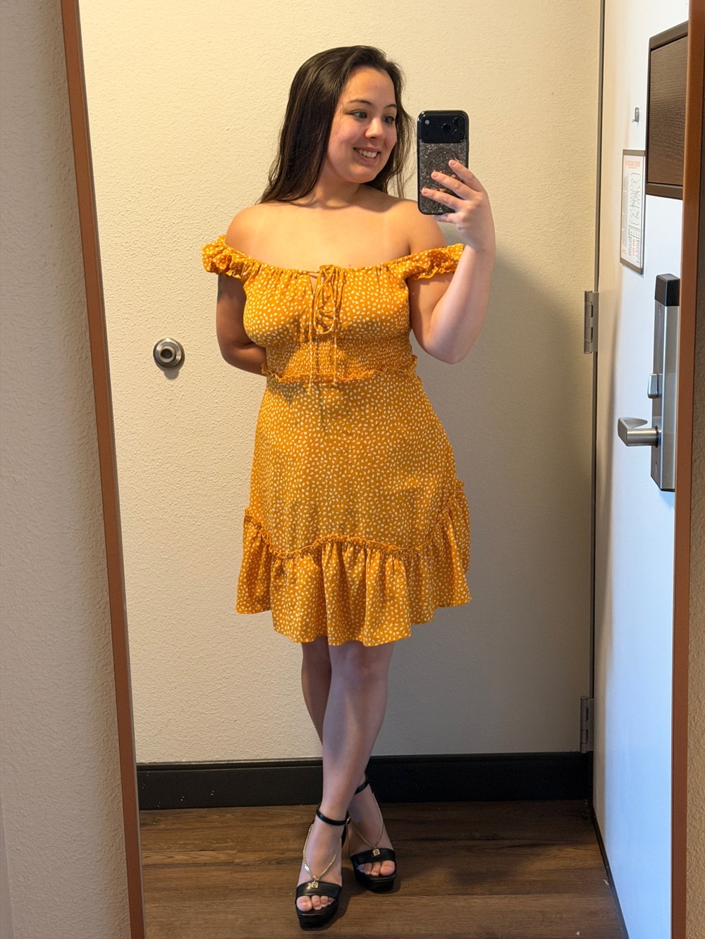 Yellow Off Shoulder Ruffle Mini Dress | S
